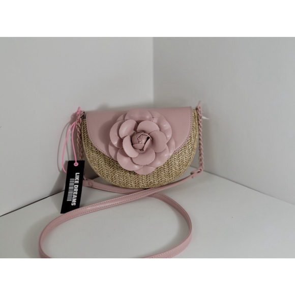 Women's Like Dreams Blush Pink Flower Straw/Wicker Crossbody/Shoulder Bag. - Picture 10 of 12